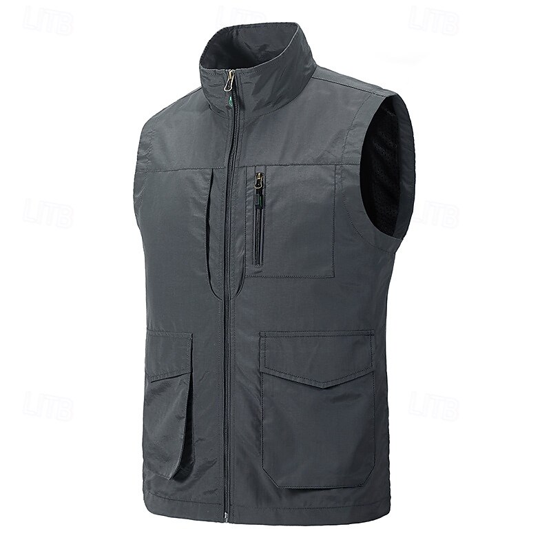 Men's Gilet Outdoor Vacation Daily Wear Going out Fashion Basic Fall & Winter Zipper Pocket Polyester Warm Plain Zipper Turndown Regular Fit Black Khaki Army Green Dark Blue Vest3