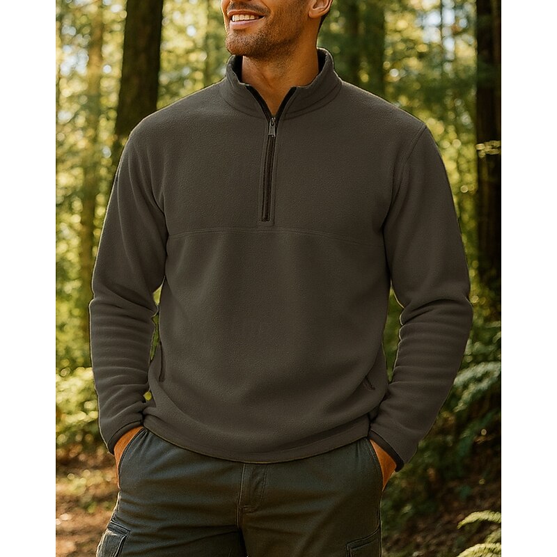 Men's Fleece Sweatshirt Quarter Zip Sweatshirt Winter Outdoor Thermal Warm Top White Yellow Army Green Dark Blue4