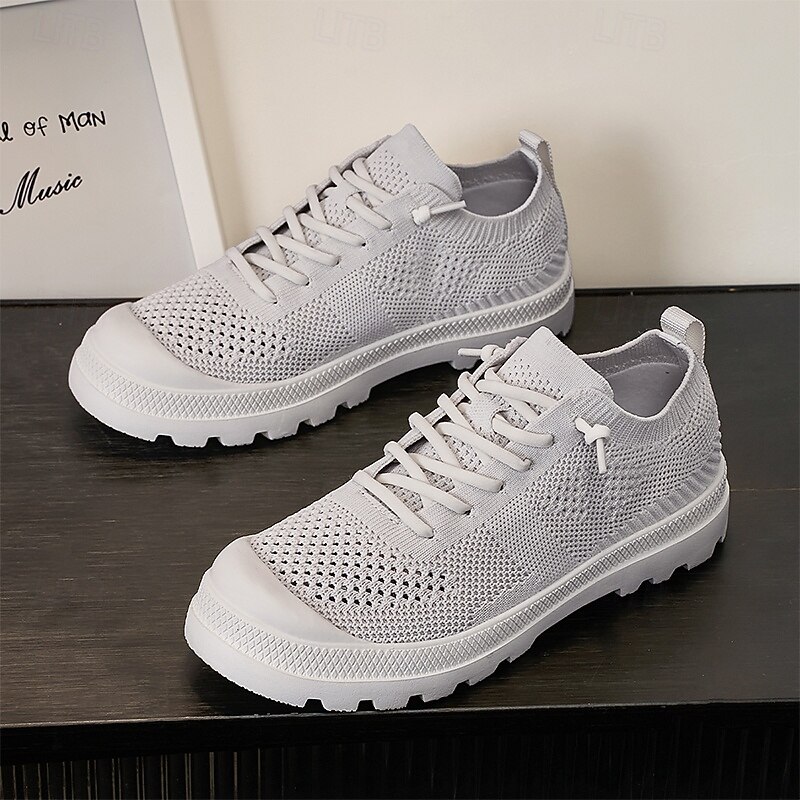 Men's White Flyknit Walking Sneakers – Lightweight Breathable Athletic Shoes for Daily Wear, Travel and Urban Commuting4