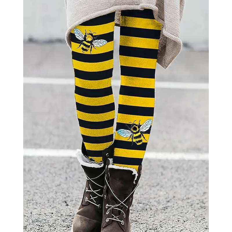 Women's Pants Trousers Leggings Cozy Leggings Streetwear Casual Full Length High Waist Stripe Elastic Waist Print Breathability Comfortable Stretchy Vacation Street Daily Wear Yellow Summer Spring
