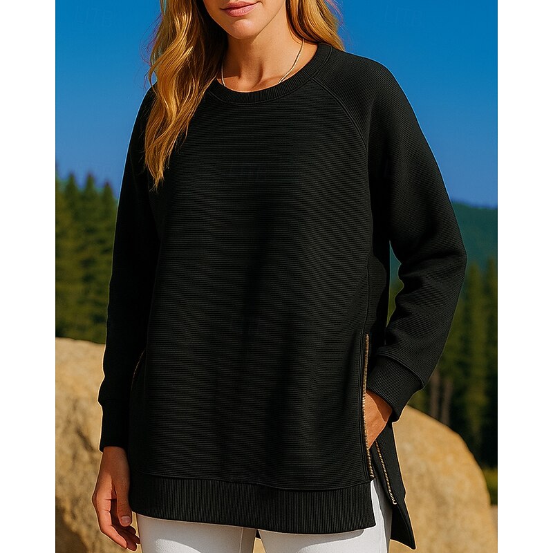 Women's Pullover Sweatshirt Casual Tops Zipper Long Sleeve Top Athleisure Fall Solid Colored Breathable Workout Outdoor Training Sportswear Activewear Black White Burgundy