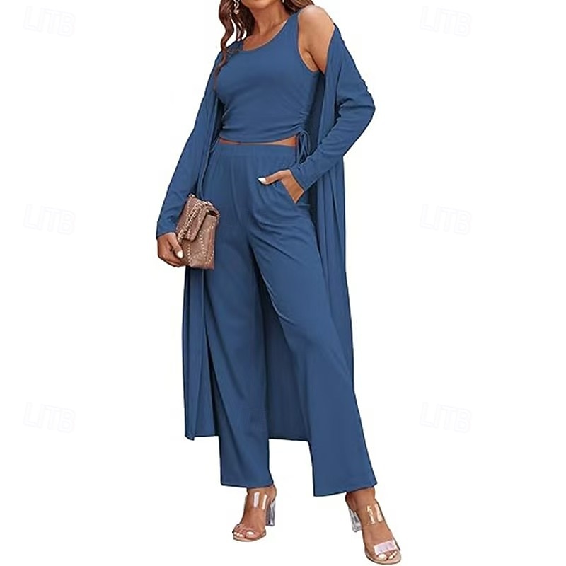 Women's Fashion Two Piece Sets Long Sleeve Round Neck Drawstring Ruched Casual Daily claret Pink Navy Blue Spring Regular Fit4