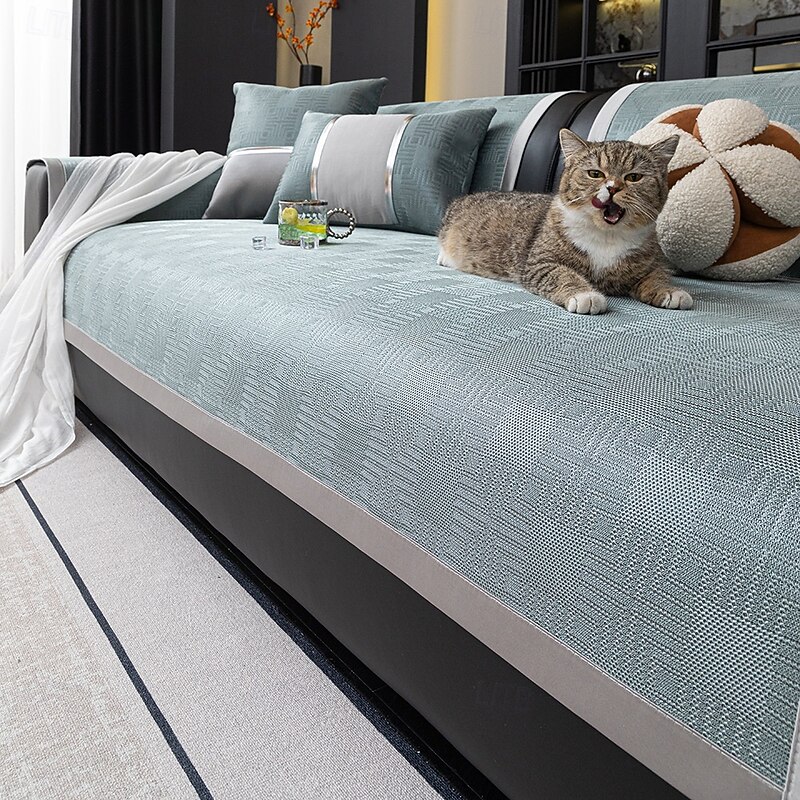 Summer Ice Silk Couch Cover for Pets, Pet Friendly Cooling Sofa Cushion and Throw Blanket, Soft Skin-Friendly Non-Slip Sofa Protector, Luxury Minimalist Slipcover for Living Room2