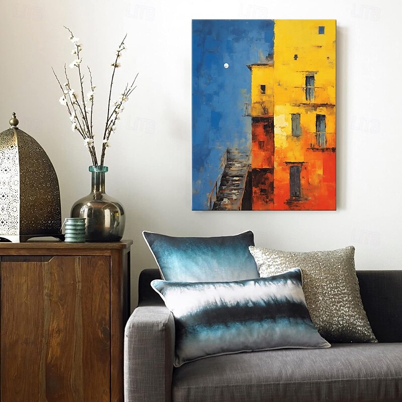 Handmade Oil Painting Canvas Wall Art Decoration Impression Colorful Building for Home Living Room Study Decor Rolled Frameless Unstretched Painting2