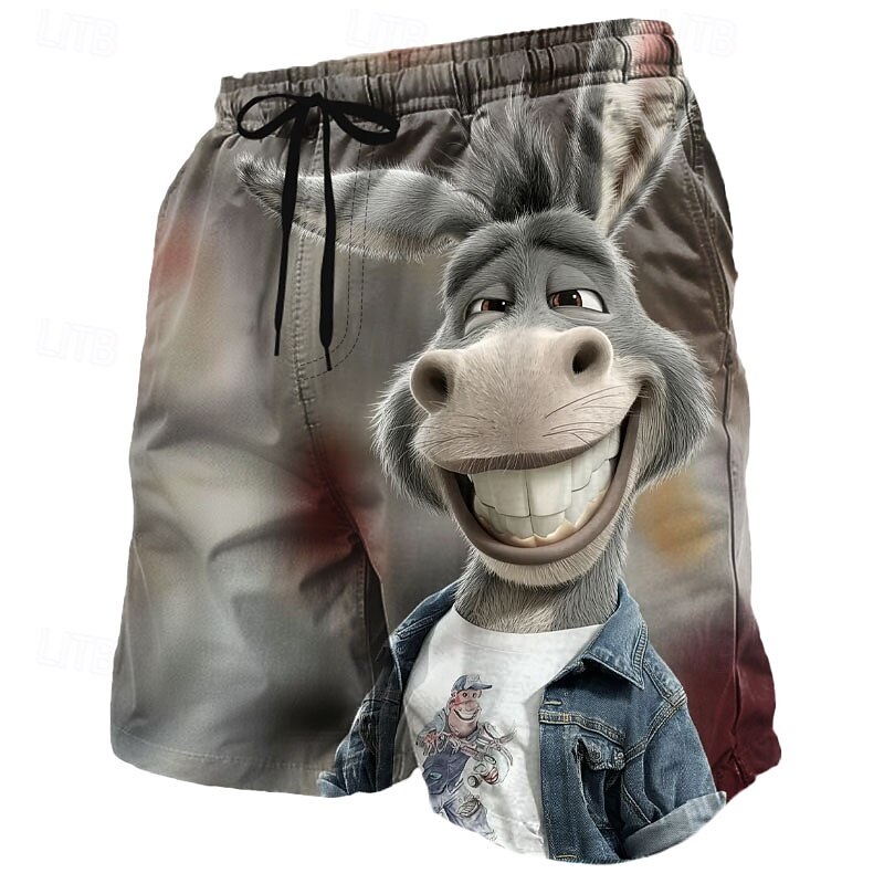 Men's Animal Donkey Smile Face Swim Trunks Swim Shorts Board Shorts Mid Waist Funny Outdoor Vacation Side Pockets Mesh Lining Elastic Drawstring Waist Designer Clothing Apparel