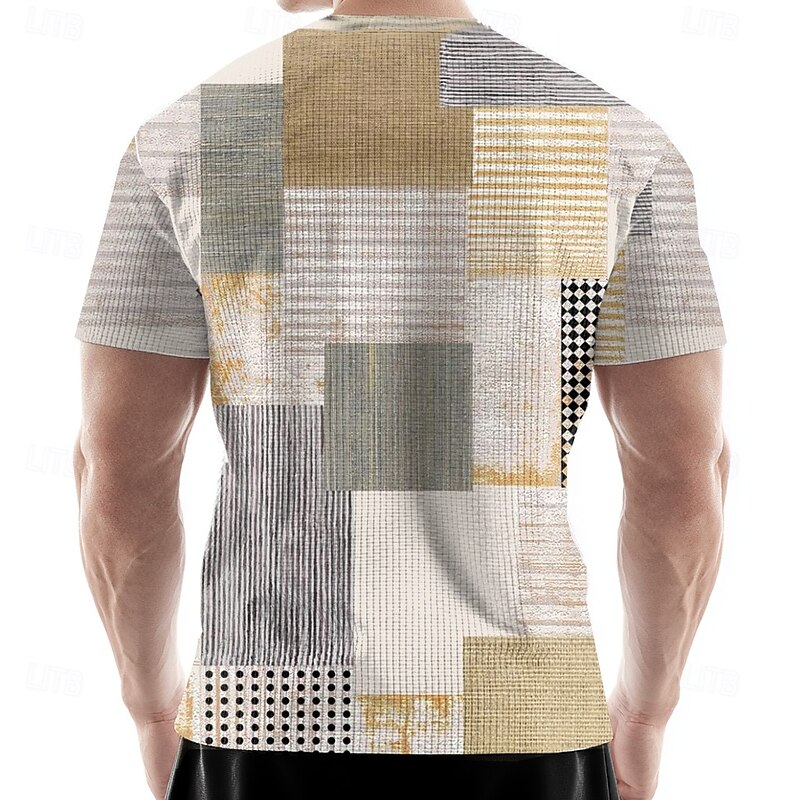 Men's Geometric Waffle Shirt Short Sleeve T shirt 3D Print Crew Neck Shirt Fashion Daily Designer Street Casual Daily Light Pink Blue Khaki Summer Spring Clothing Apparel S M L XL XXL XXXL2