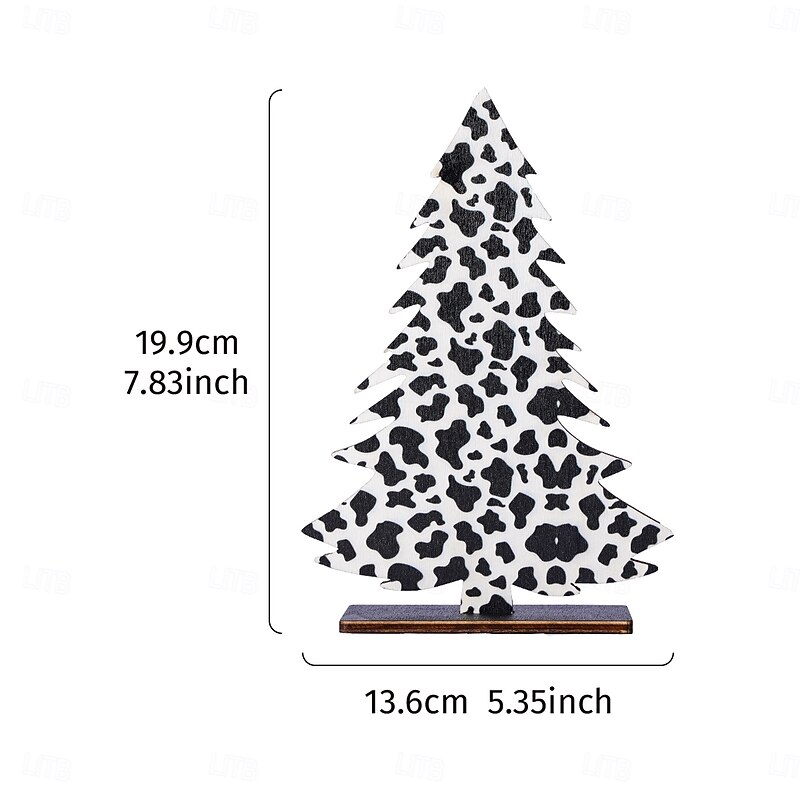 Christmas Wooden Tree 7.8 x 5.3 Inch Creative Pine Tree Decor with Cow Print and Leopard Pattern Wood Indoor Ornament for Home Garden and Gift2