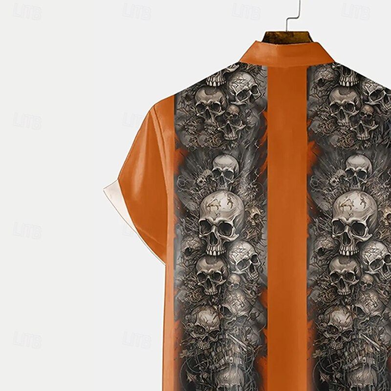 Halloween Men's Halloween Costumes Skulls Shirt Summer Shirt Button Up Shirt Short Sleeve Dark Gothic Style Outdoor Vacation Dailywear Summer Spring Turndown 3D Print Collared Shirts Front One Pocket3