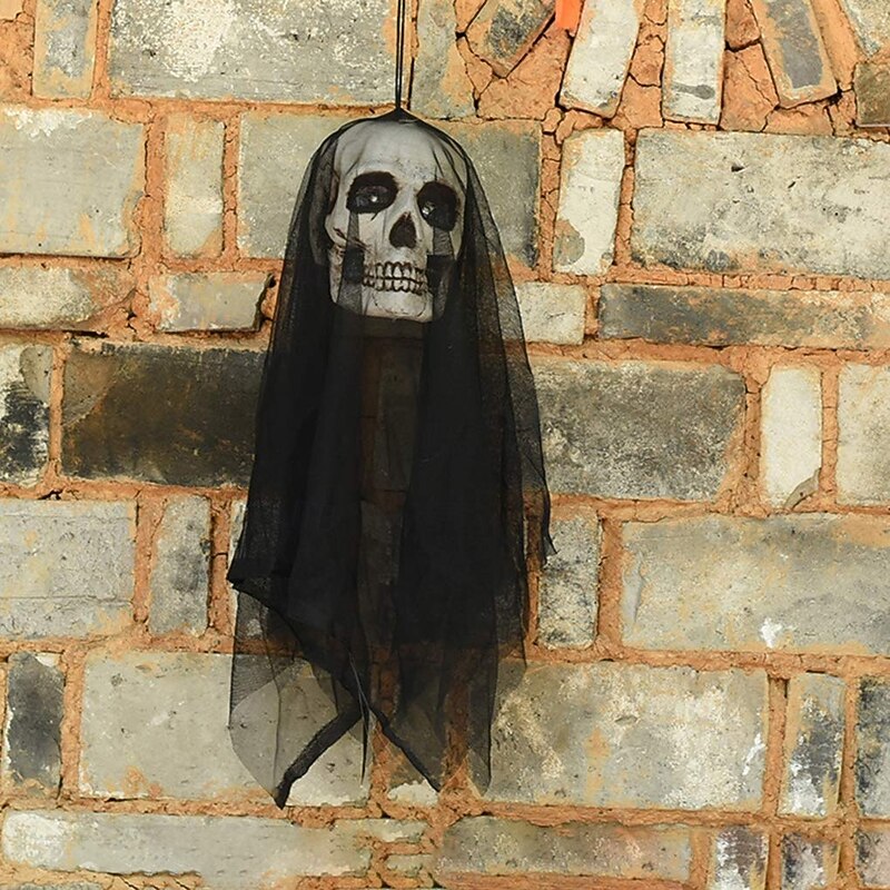 Halloween Gauze Skull Hanging Ghost with Flashing Eyes Horror Halloween Decoration Props for Haunted House Bar Restaurant KTV Decor Horror Hanging Ghost Pendant2