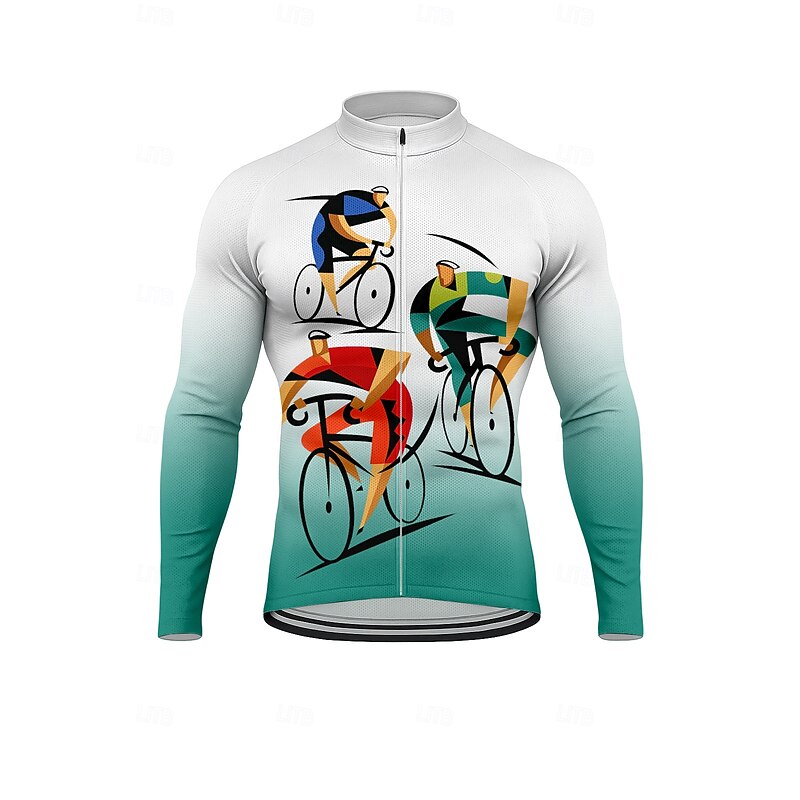 Men's Tops Cycling Jersey Graphic Geometric Bicycle Long Sleeve Bike Jersey Top with 3 Rear Pockets Sun Sun Protection Sunscreen Quick Dry Sports Green Clothing Apparel