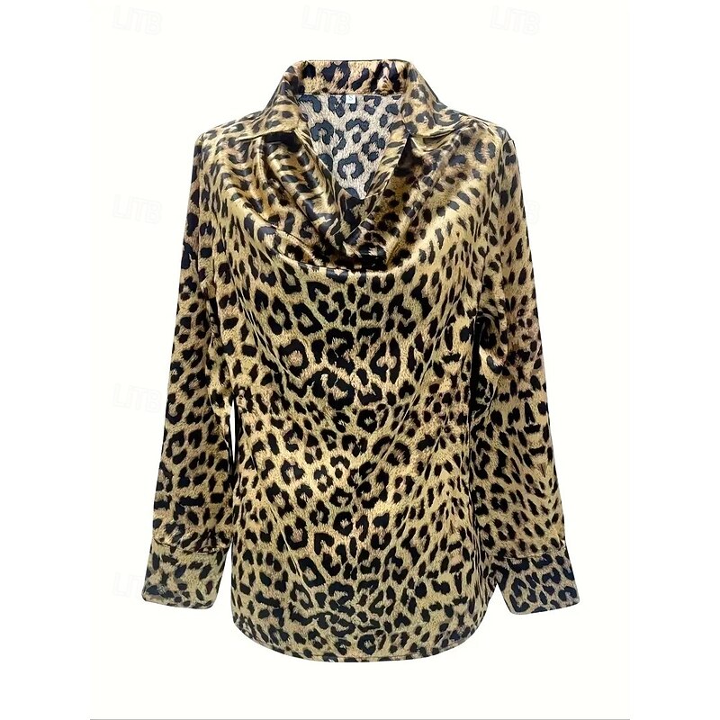 Women's Shirt Dressy Tops Formal Work Shirt Evening Tops Leopard Elegant Party Ladies Long Sleeve Collar Work Party Evening Wear Evening Party Print Leopard Spring Fall Winter Spring Fall Winter4