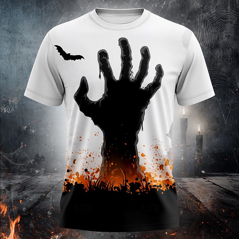 Halloween Men's Optical Illusion 3D Hand T Shirt Short Sleeve T shirt 3D Print Crew Neck Shirt Exaggerated Designer Horror Party Holiday Club White Summer Spring Clothing Apparel S M L XL XXL XXXL
