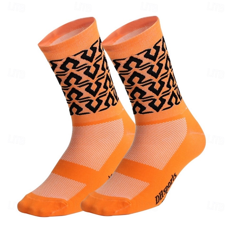 Socks Cycling Socks Bike Socks Sports Socks Athletic Socks Camping / Hiking Hiking Outdoor Exercise Bike / Cycling High Elasticity Comfortable Breathable 1 Pair Grid / Plaid Geometic Letter & Number2