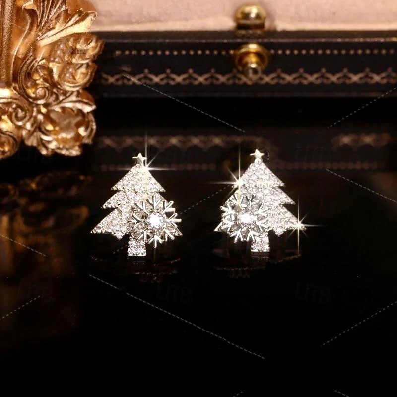 Rotatable Christmas Tree Earrings, Elegant Zircon Stud Earrings for Women, Korean Fashion Jewelry, Stylish Holiday Ear Accessories, Unique Summer Versatile Gift3