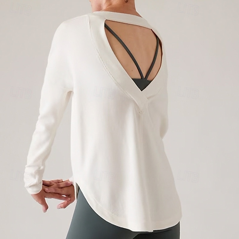 Women's Yoga Shirts Crew Neck Soft Breathable Backless Long Sleeve Sports Solid Color Top For Gym Running Fitness Activewear2