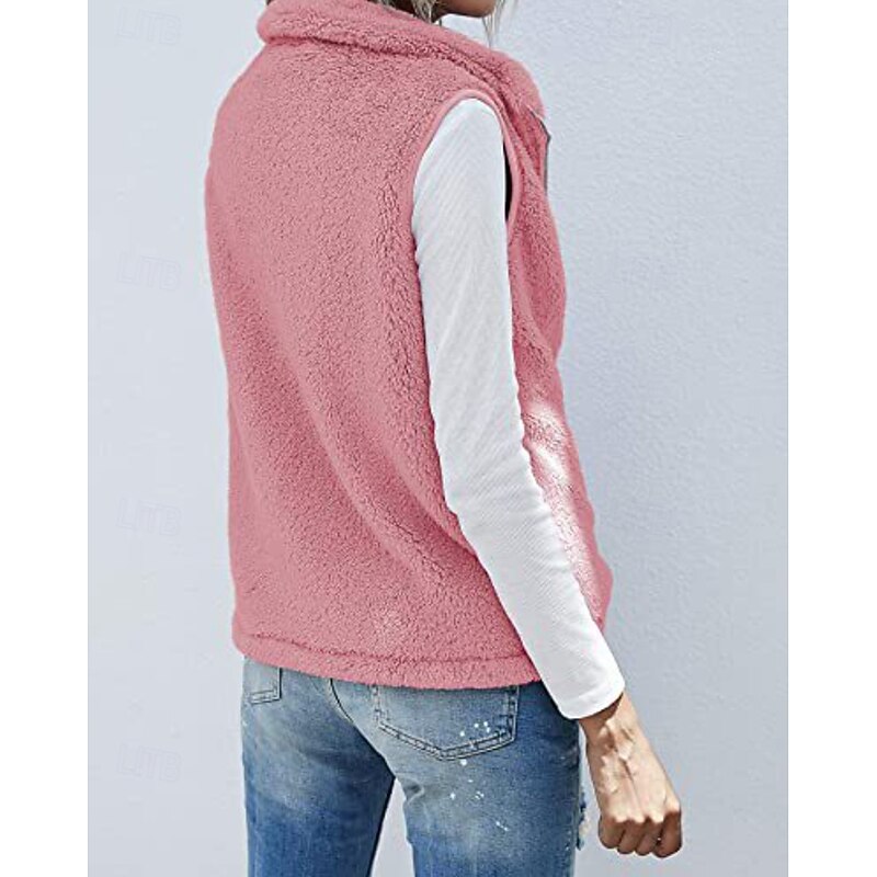 Women's Vest Warm Comfortable Zipper Pocket Casual Plain Casual Daily Weekend Zipper Regular Turndown Regular Fit Sleeveless Outerwear Black Pink Wine Fall Winter4