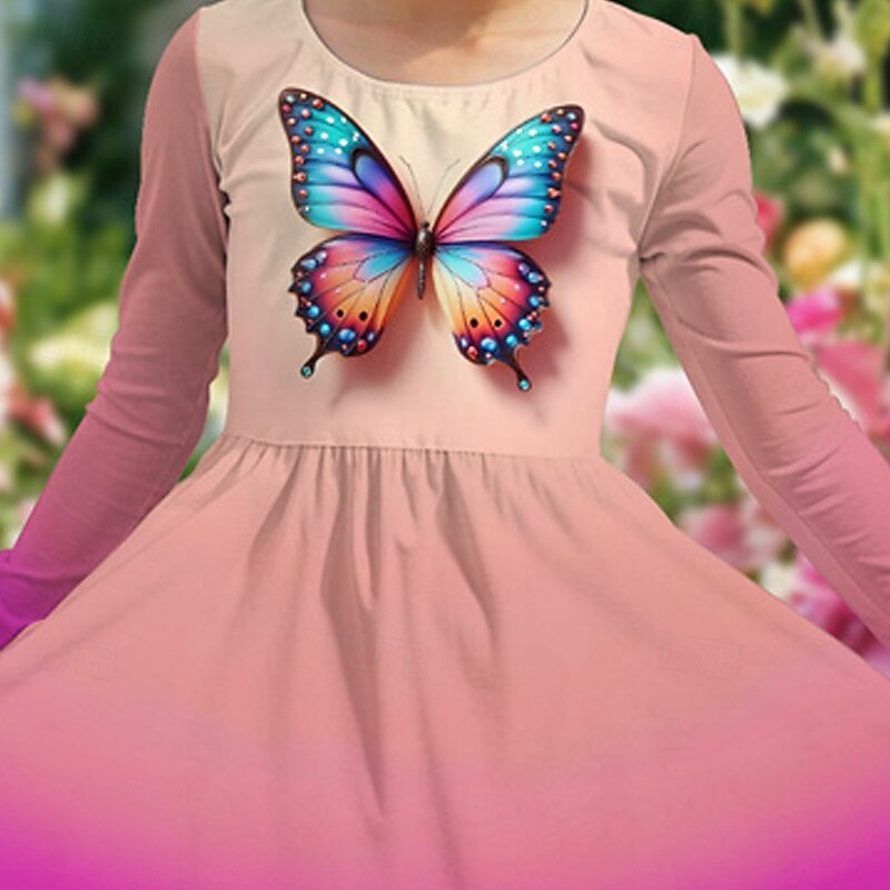 Girls' 3D Butterfly Dress Long Sleeve Summer Spring Vacation Daily Holiday Princess Beautiful Sweet Kids 4-12 Years Casual Dress A Line Dress Knee-length Regular Fit3