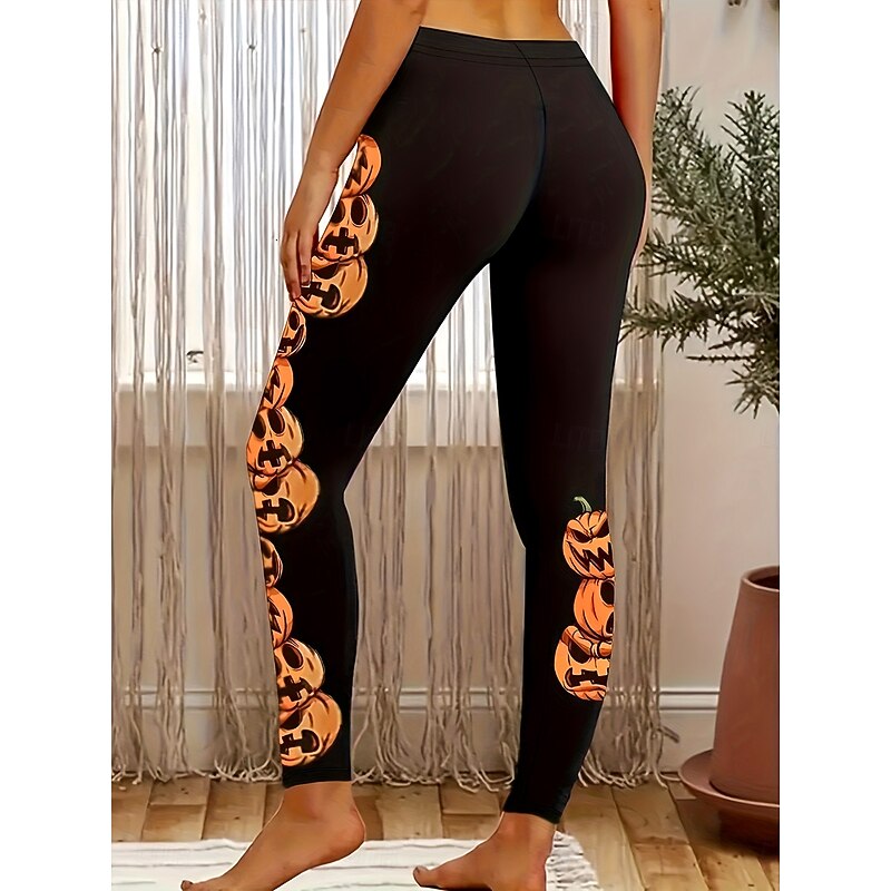 Women's Leggings Vacation Vintage Fashion Full Length High WaistPantsHalloween Graphic Pumpkin Printing Soft Breathable High Elasticity Outdoor Vacation Street Orange Spring Fall Winter Slim Fit2