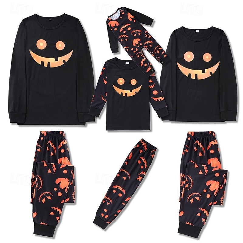 Family Halloween Pajamas Halloween pattern Home Print Black Long Sleeve Adorable Matching Outfits2