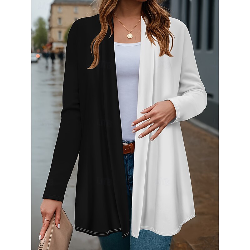 Women's Trench Coat Lightweight Comfortable Print Active Vintage Casual Geometric Casual Short Collarless Loose Fit Long Sleeve Outerwear Black White Khaki Spring Fall2