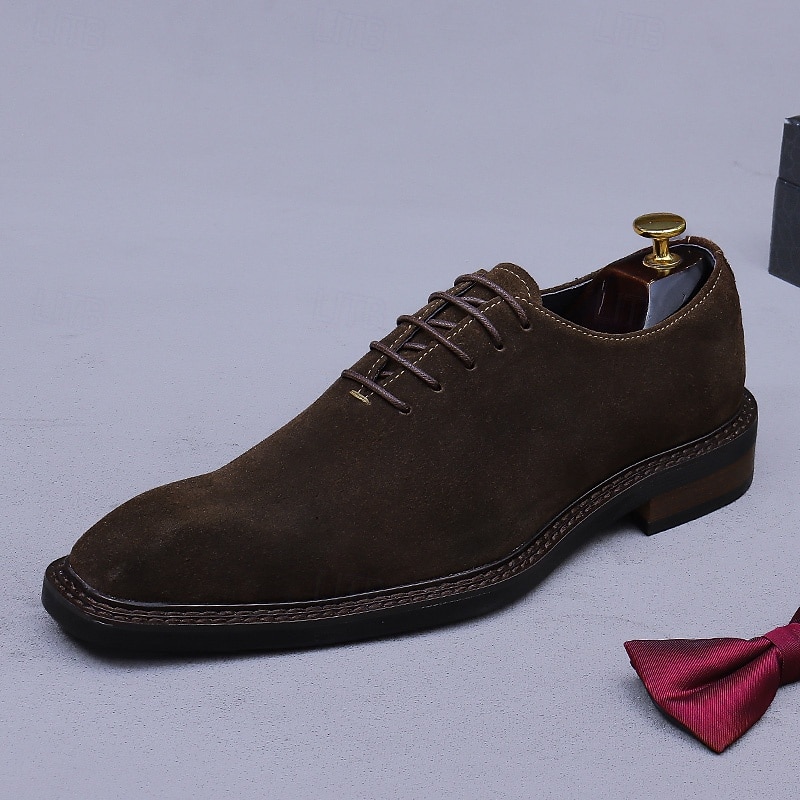 Men's Suede Leather Oxford Dress Shoes - Genuine Cowhide Business Formal Lace-Up Footwear for Classic Office Wear3