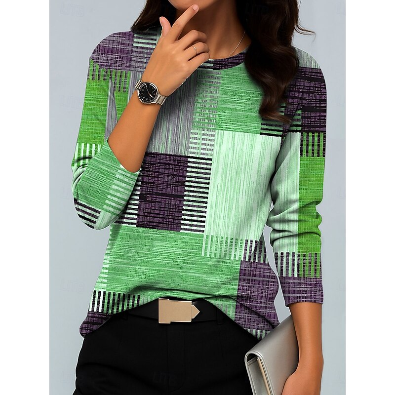 Women's Hoodies Graphic Geometric Color Block Vintage Fashion Casual Long Sleeve Crew Neck Round Neck Regular Tops Casual Print Blue Purple Green Khaki Fall Winter4