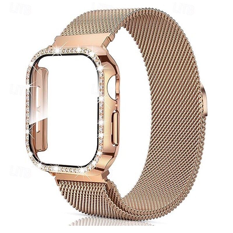 Milanese Loop Compatible with Apple Watch band 38mm 40mm 41mm 42mm 44mm 45mm 49mm with Case Glitter Bling Diamond Stainless Steel Strap Replacement Wristband for iwatch Ultra 3 2 Series 11 10 9 8 7