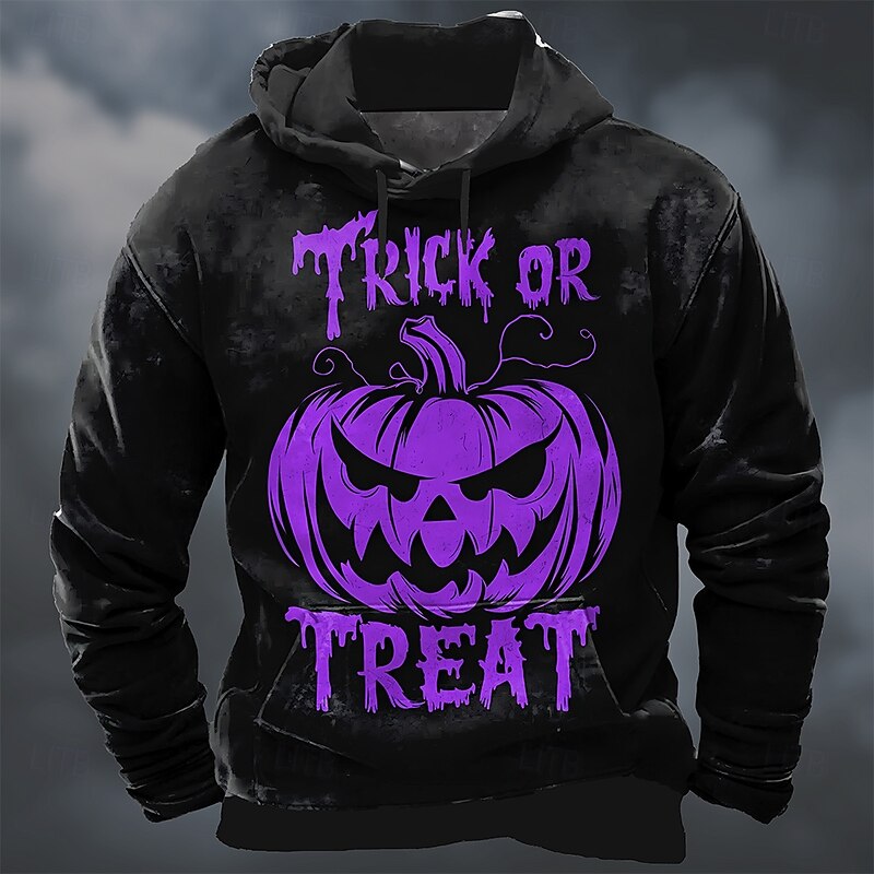 Halloween Men's Pumpkin Hoodie Sweatshirt Punk Exaggerated Long Sleeve Crew Neck Club Streetwear Purple Orange Drawstring Fall Winter Designer3