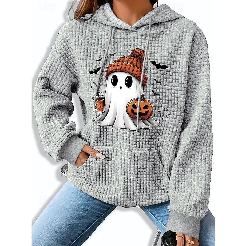 Halloween Women's Hoodies Ghost Graphic Pumpkin Casual Long Sleeve Hooded Regular Tops Street Dailywear Pocket Print Black Pink Blue Gray Fall Winter