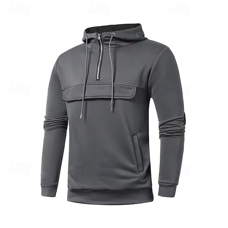 Men's Hoodie Pullover Hoodie Sweatshirt Quarter Zip Hoodie Black Light Grey Dark Gray Hooded Plain Zipper Pocket Sports & Outdoor Casual Daily Streetwear Cool Sportswear Fall & Winter Clothing Apparel3