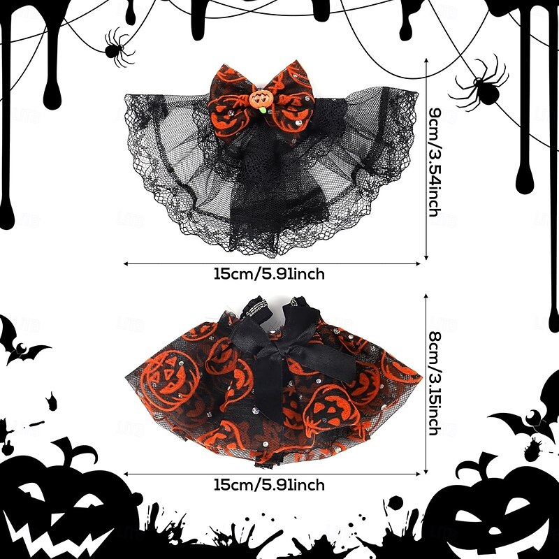 Doll Halloween Clothes Doll Pumpkin Skirt Set Cute Skirt & Veil Costume Dressing Outfits Accessories for 6.69 Inch Doll (NO DOLL)3