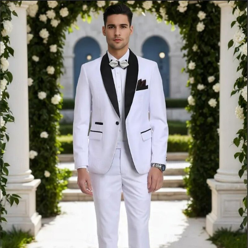 Men's Wedding Party Wedding Suits Shawl Lapel White Formal Solid Colored Slim Fit 2 Piece2
