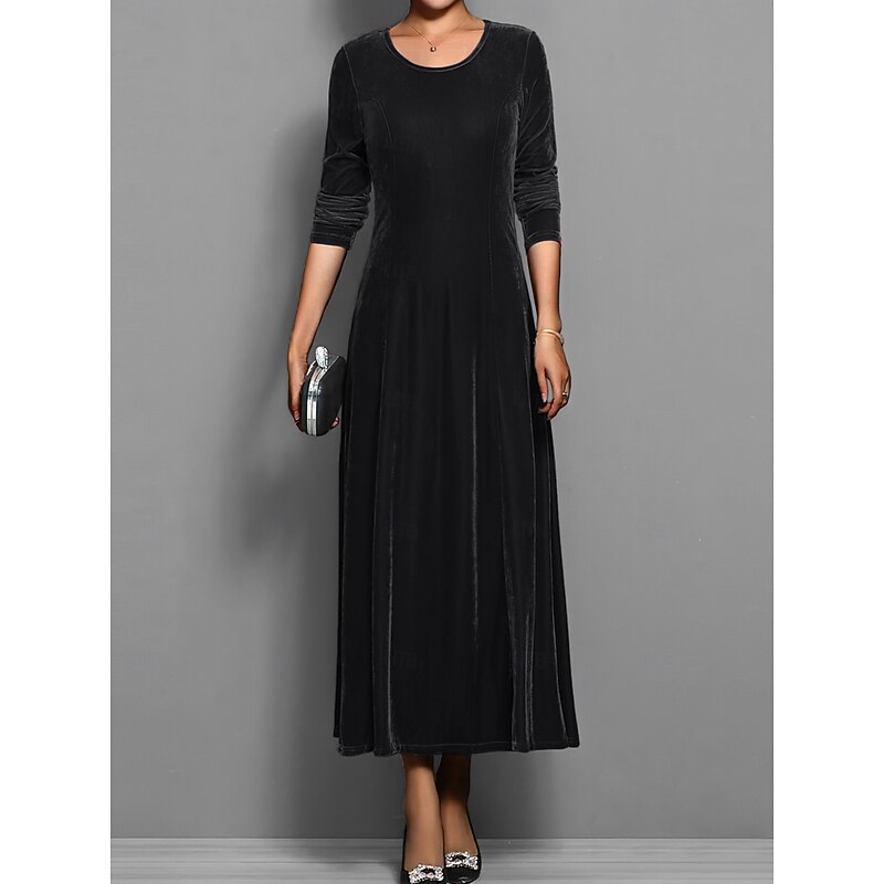 Women's Midi Dress Sheath Dress A Line Dress Fit And Flare Dress Party Birthday Cocktail Party Wedding Guest Birthday Regular Fit Plain Long Sleeve Crew Neck Black Red Blue Green Spring Fall Winter3