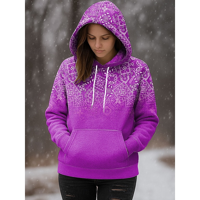 Women's Pullover Hoodie Sweatshirt Graphic Geometric Casual Long Sleeve Hooded Regular Tops Party Evening Wear Street Dailywear Red Purple Green Khaki Gray Spring Fall Winter4