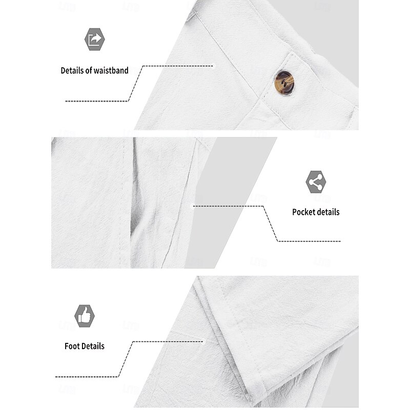 Men's Dress Pants Linen Pants Trousers Summer Pants Front Pocket Straight Leg Plain Comfort Breathable Full Length Outdoor Business Daily Vacation Fashion Black White Inelastic2