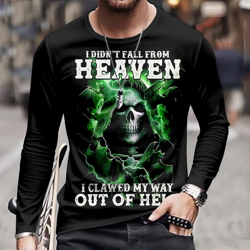 Halloween Men's Skull T Shirt Long Sleeve T shirt 3D Print Crew Neck Shirt Fashion Exaggerated Street Casual Daily Black Blue Purple Fall Winter Clothing Apparel S M L XL XXL XXXL3