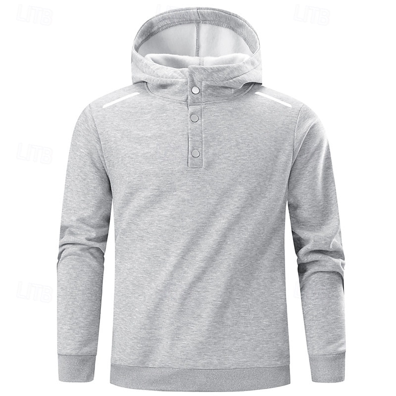 Men's Hoodie Button Up Hoodie Fleece Hoodie Fleece lined Hoodie Black Navy Blue Light Grey Hooded Plain Patchwork Color Block Sports & Outdoor Casual Daily Streetwear Cool Sportswear Winter Spring