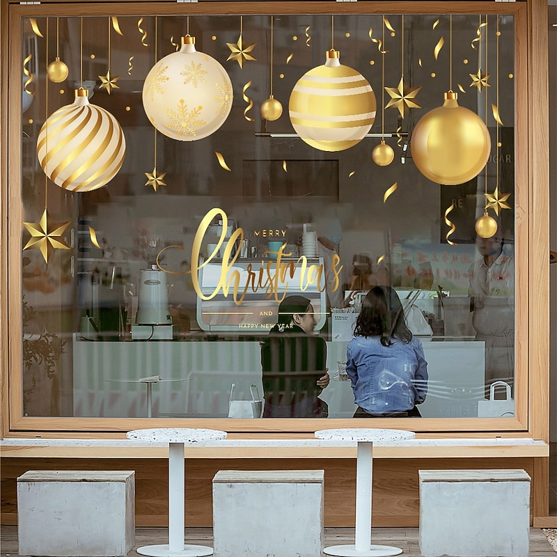Christmas Window Clings Xmas Wall Sticker Holiday Decorations Gold Easter Egg Alphabet Reusable Static Clings Non Adhesive Glass Stickers Living Room Door Window Festive Home Decor
