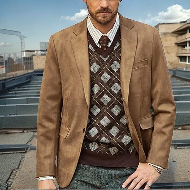 Men's Blazer Business Cocktail Party Wedding Party Fashion Casual Spring Fall Polyester Plain Pocket Buttons Comfortable Single Breasted Blazer Black khaki Light Grey Coffee