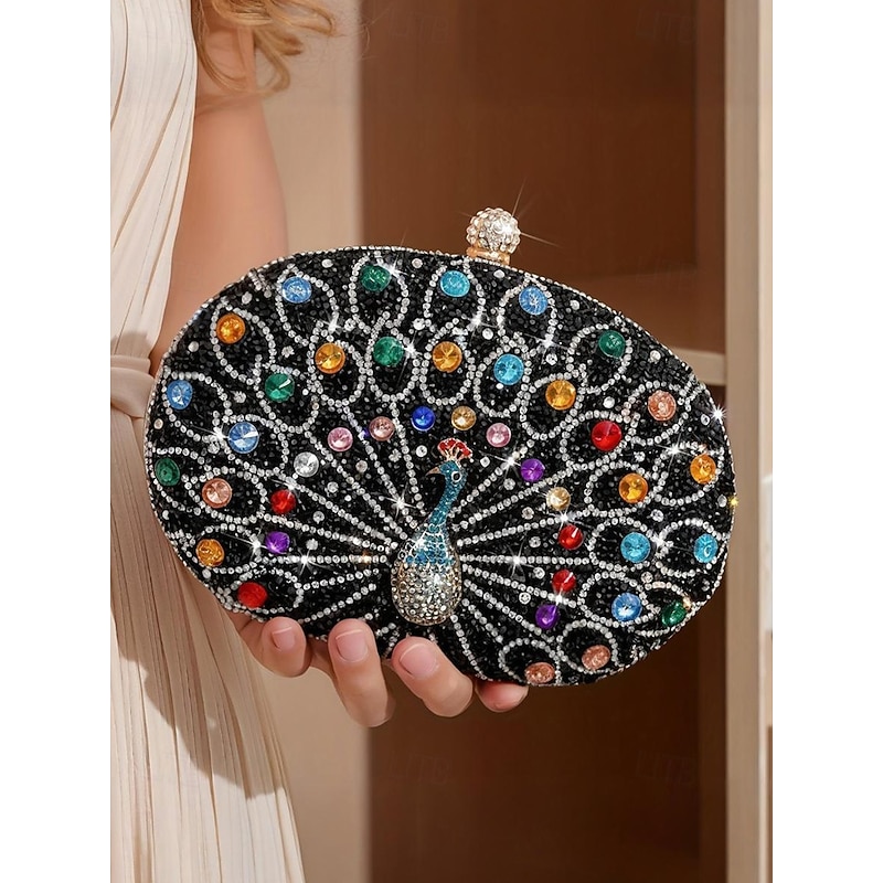Women's Rhinestone Peacock Clutch Bag – Luxury Evening Purse with Crystal Embellishments for Gala, Banquets and Wedding Guests