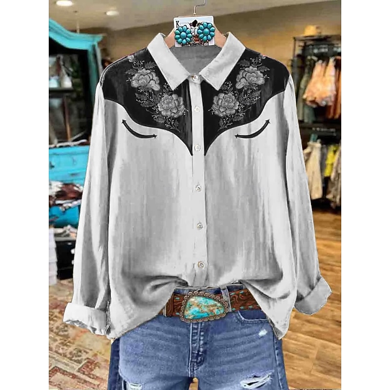 Women's Shirt Floral Graphic Elegant Bohemia Daily Long Sleeve Shirt Collar Regular Tops Work Daily Buttons Print Pink Green Khaki Gray Spring Fall Winter4