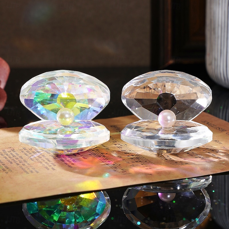 Modern Iridescent Crystal Shell Ornament – Transparent Glass Decorative Sculpture for Tabletop, Holiday Window Display, Home Décor & Gift Giving