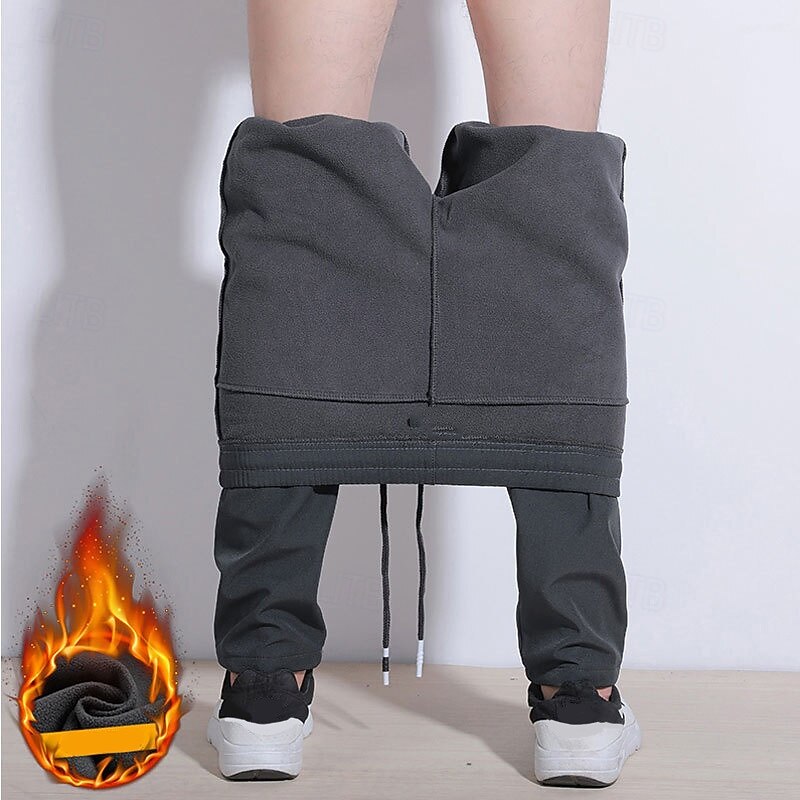 Women's Cargo Pants Slacks Fashion Plus velvet Full Length Natural Plain Drawstring Thermal Warm Windproof Comfortable Street Holiday Daily Wear Black ash-colored Winter Regular Fit