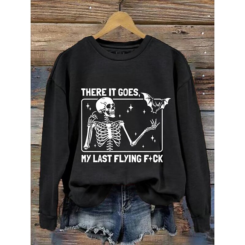 Halloween Women's Pullover Sweatshirt Skulls Graphic Fashion Casual Long Sleeve Crew Neck Regular Tops Street Dailywear Casual Print Black White Pink Blue Orange Fall Winter2