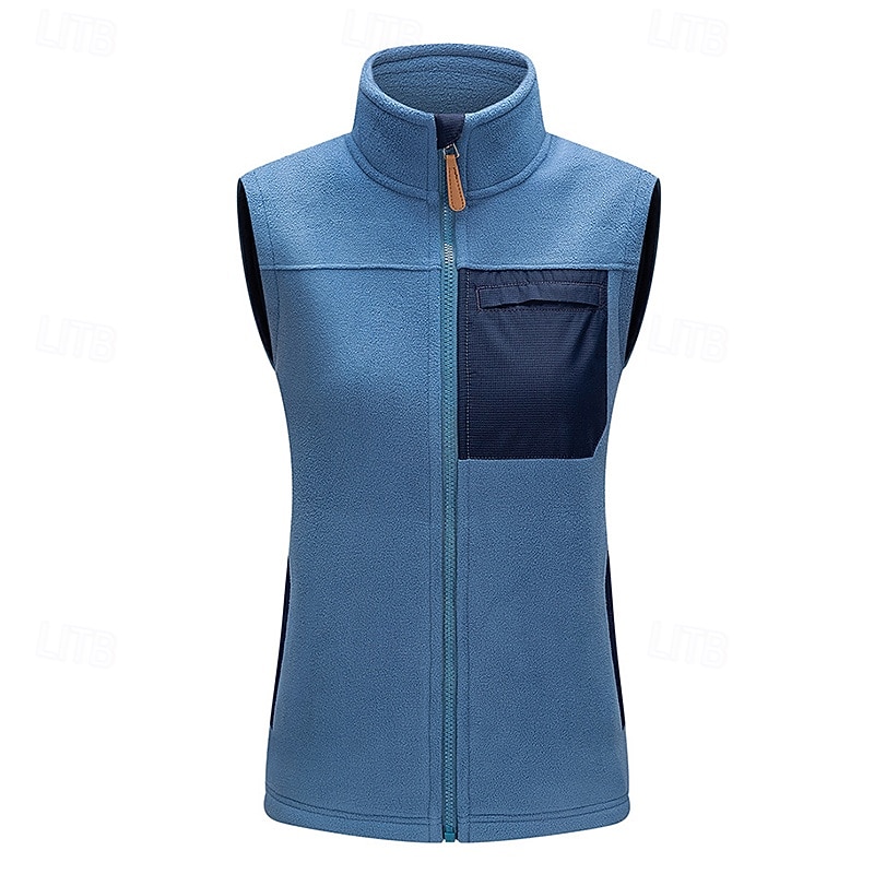Men's Hiking Vest Fleece Vest Thermal Vest Sleeveless Vest Outdoor Thermal Warm Winter Zipper Polyester White Blue Dark Blue Hunting Fishing Climbing