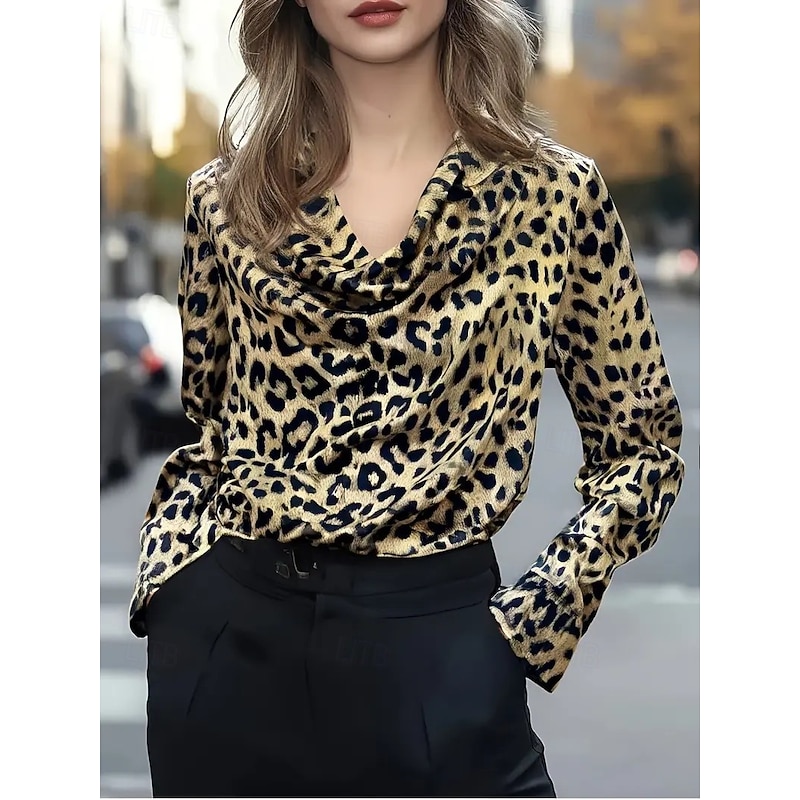 Women's Shirt Dressy Tops Formal Work Shirt Evening Tops Leopard Elegant Party Ladies Long Sleeve Collar Work Party Evening Wear Evening Party Print Leopard Spring Fall Winter Spring Fall Winter2