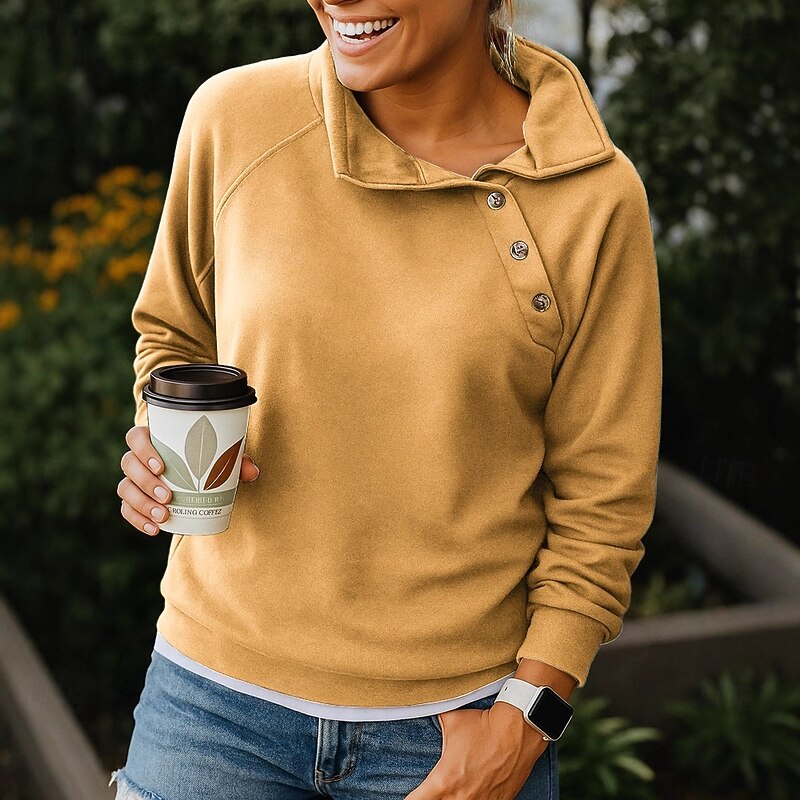 Women's Pullover Elegant Casual Long Sleeve High Neck Regular Tops Holiday Buttons Black Yellow Blue Brown Green Summer Fall Winter4