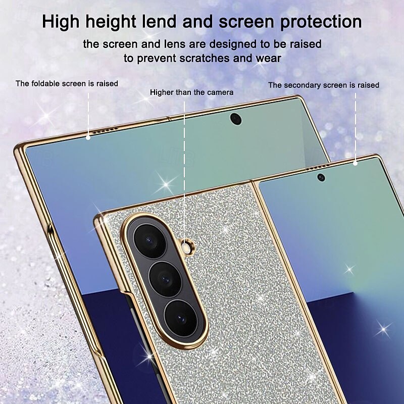 Phone Case For Samsung Galaxy Z Fold 7 Z Fold 6 Z Fold 5 Z Fold 4 Back Cover Bling Glitter Shiny Shockproof PC PU Leather4