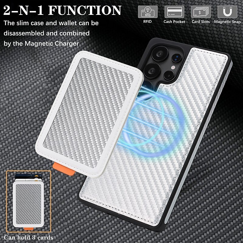 Phone Case For Samsung Galaxy S25 S25 Edge S24 Ultra Plus S24 FE Back Cover Magnetic Kickstand Card Slot Retro Carbon Fiber3