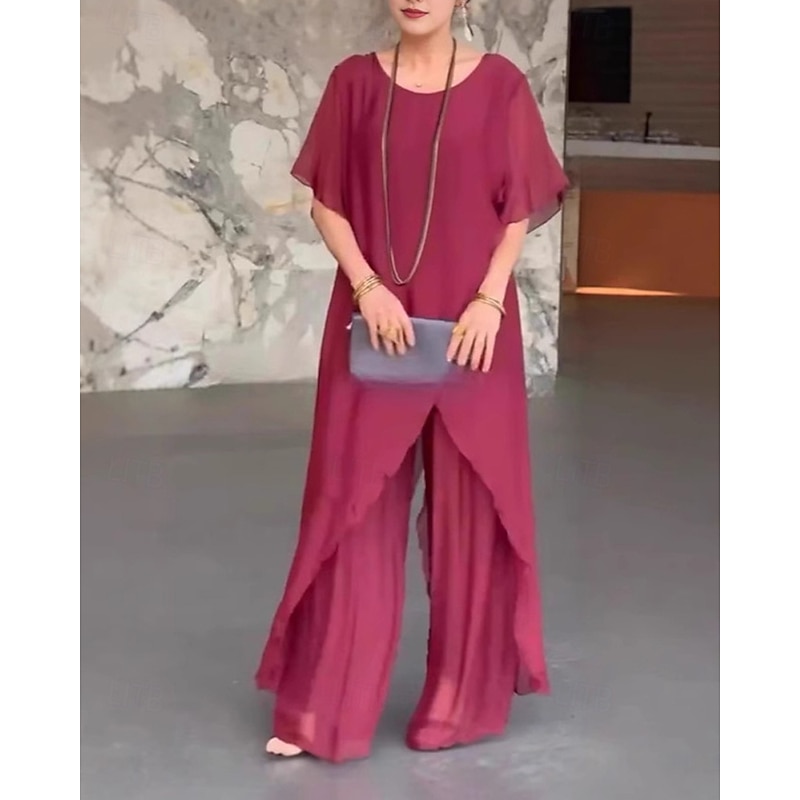 Women's Fashion Streetwear Pants Sets Bolero Top Short Sleeve Crew Neck Solid Color Vacation Casual Daily Black Red Brown Summer Regular Fit3